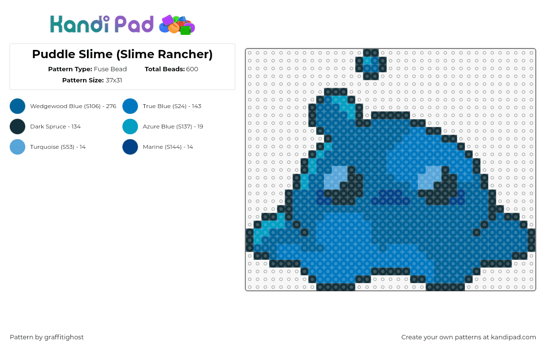 Puddle Slime (Slime Rancher) - Fuse Bead Pattern by graffitighost on Kandi Pad - puddle slime,slime rancher,video game,cute,blue