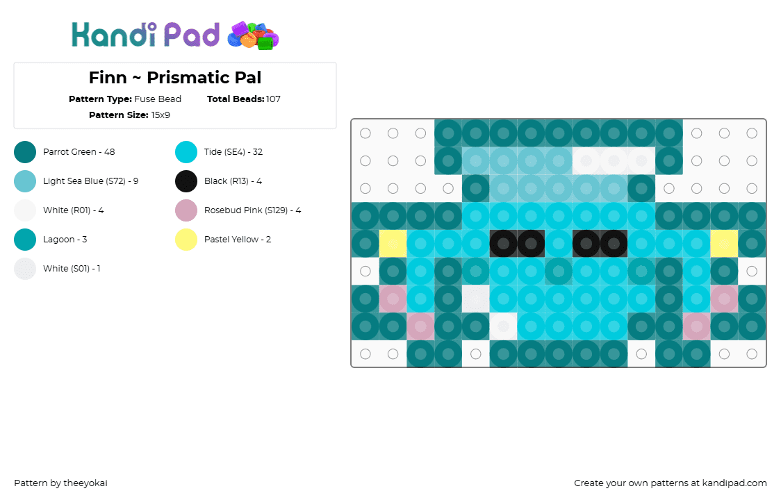 Finn ~ Prismatic Pal - Fuse Bead Pattern by theeyokai on Kandi Pad - teal,light blue,finn,dandys world,roblox