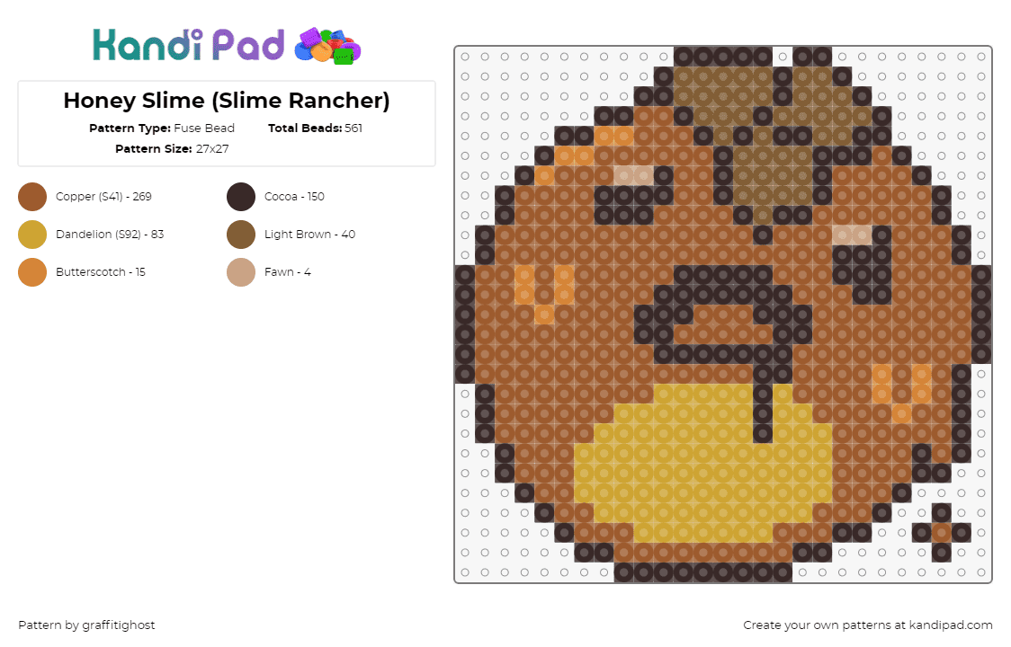 Honey Slime (Slime Rancher) - Fuse Bead Pattern by graffitighost on Kandi Pad - honey slime,slime rancher,drool,video game,brown,tan