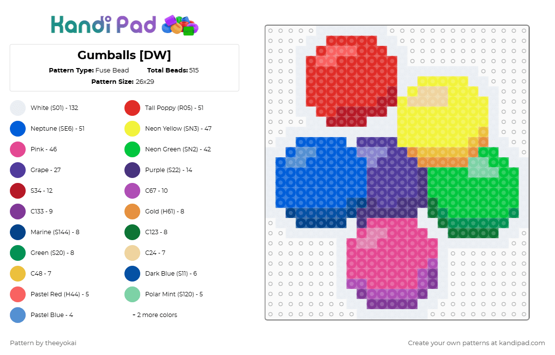 Gumballs [DW] - Fuse Bead Pattern by theeyokai on Kandi Pad - gumballs,dandys world,roblox,red,blue,purple,pink,colorful