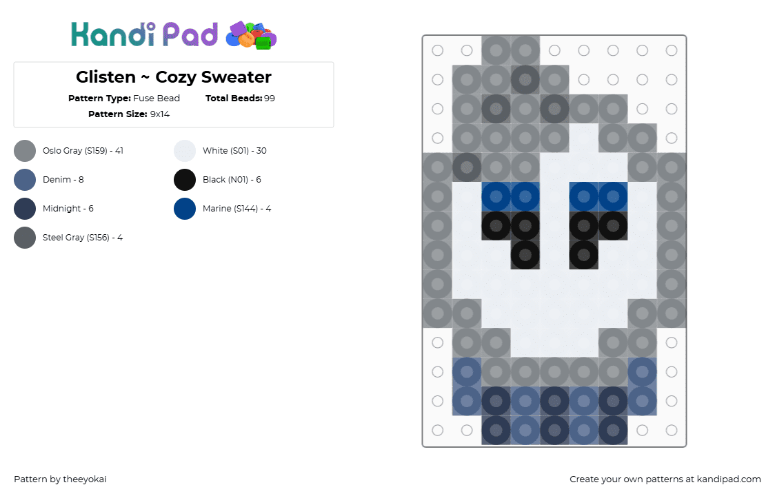 Glisten ~ Cozy Sweater - Fuse Bead Pattern by theeyokai on Kandi Pad - gray,glisten,dandys world,roblox