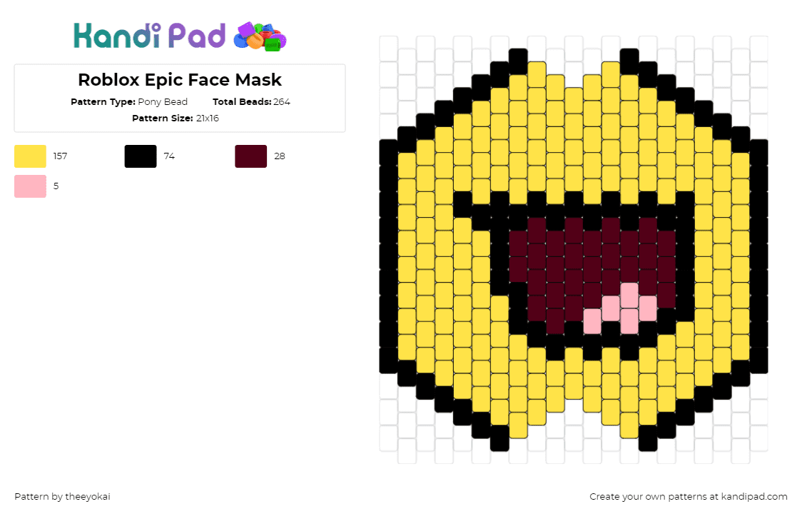 Roblox Epic Face Mask Pony Bead Pattern - Kandi Pad | Kandi Patterns ...