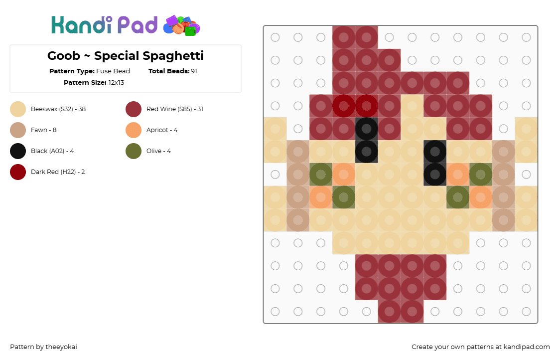 Goob ~ Special Spaghetti - Fuse Bead Pattern by theeyokai on Kandi Pad - red,beige,goob,dandys world,roblox