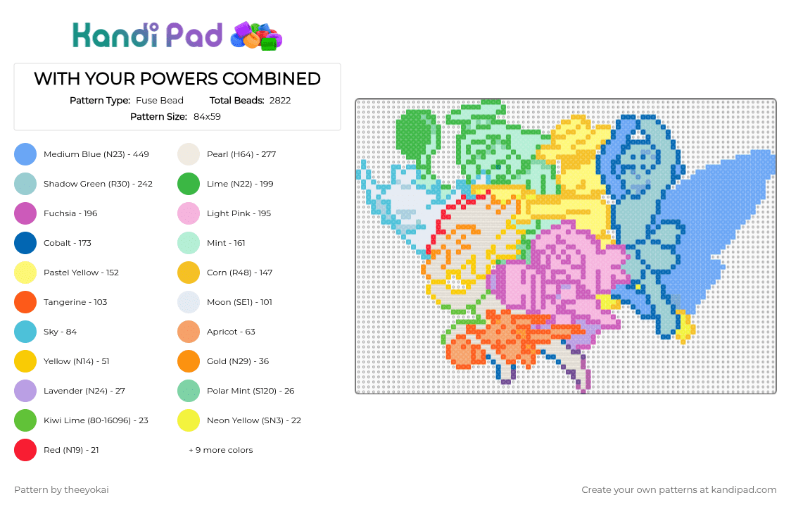 WITH YOUR POWERS COMBINED - Fuse Bead Pattern by theeyokai on Kandi Pad - aqua, blue, deltarune, flowery, green, light blue, orange, pink, seth, yellow