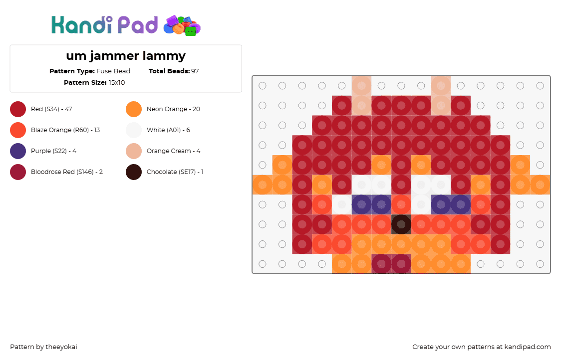 lammy - Fuse Bead Pattern by theeyokai on Kandi Pad - lammy,parappa the rapper,character,head,video game,red,orange