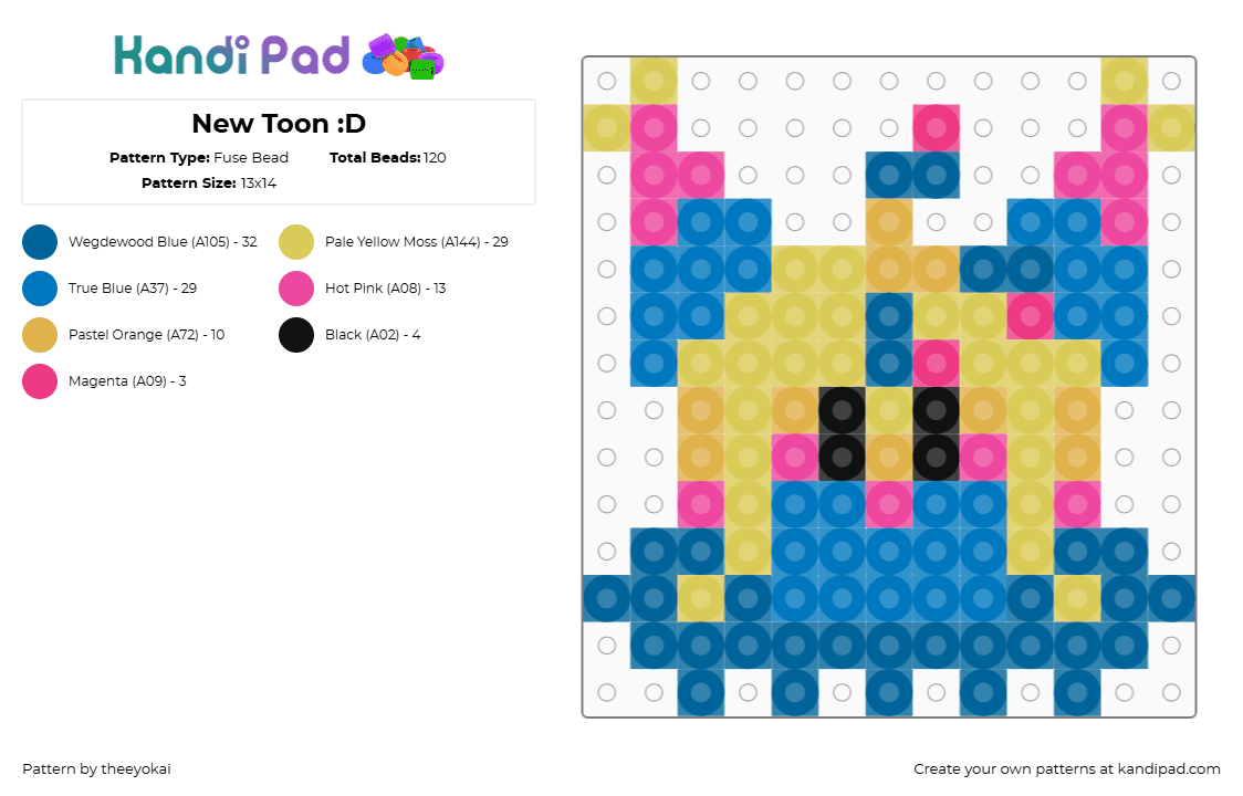 Yatta - Fuse Bead Pattern by theeyokai on Kandi Pad - dandys world,roblox,yatta,yellow,blue
