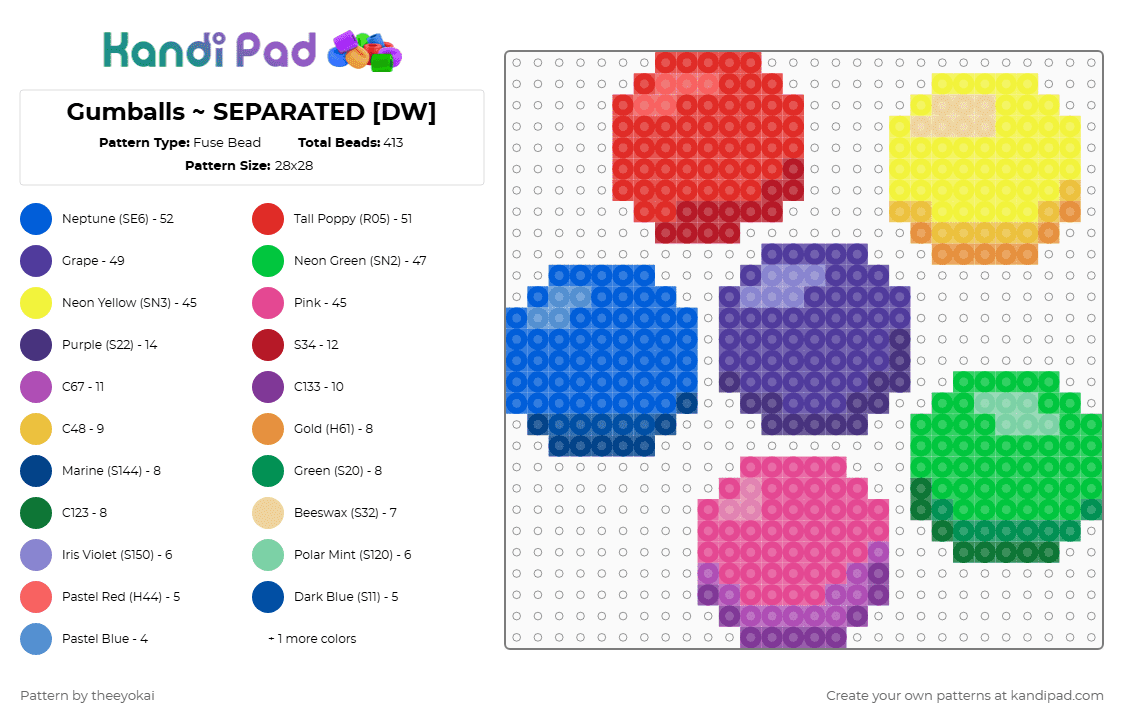 Gumballs ~ SEPARATED [DW] - Fuse Bead Pattern by theeyokai on Kandi Pad - gumballs,dandys world,roblox,red,blue,pink,purple,colorful