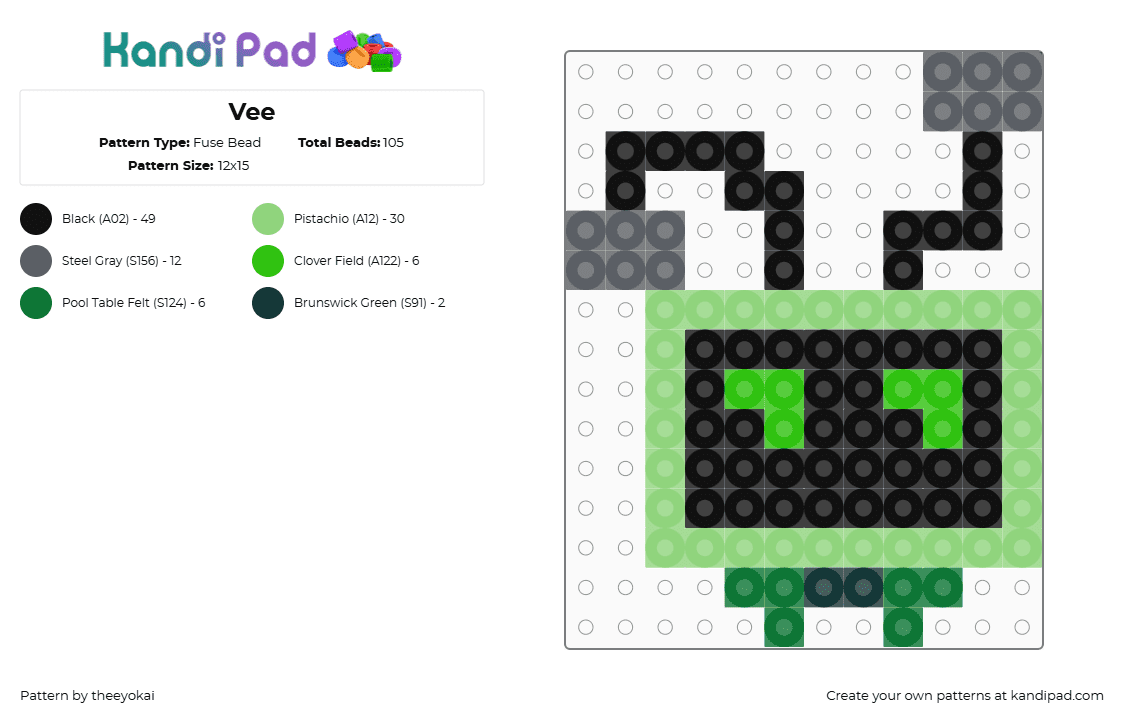 Vee - Fuse Bead Pattern by theeyokai on Kandi Pad - green,dandys world,vee,roblox