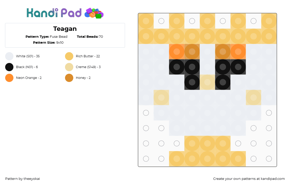 Teagan - Fuse Bead Pattern by theeyokai on Kandi Pad - white,yellow,teagan,roblox,dandys world