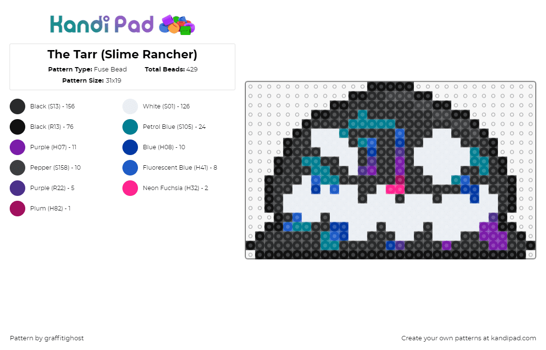 The Tarr (Slime Rancher) - Fuse Bead Pattern by theeyokai on Kandi Pad - tarr,slime rancher,video game,black,teal,white