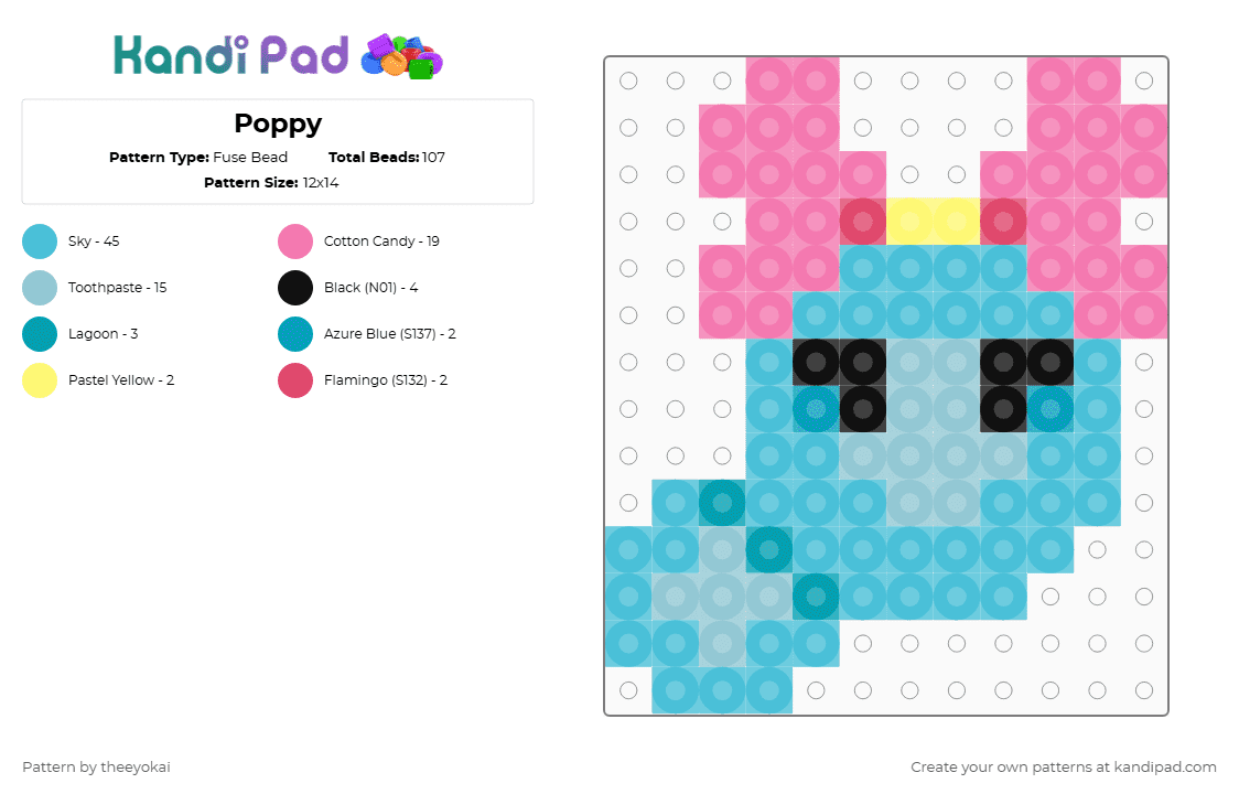 Poppy - Fuse Bead Pattern by theeyokai on Kandi Pad - light blue,pink,poppy,dandys world,roblox