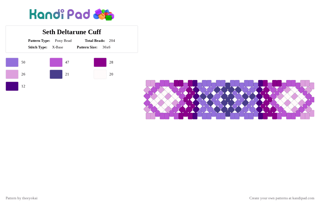Seth Deltarune Cuff - Pony Bead Pattern by theeyokai on Kandi Pad - chapter 5, deltarune, flower, perseverance, pink, purple, seth