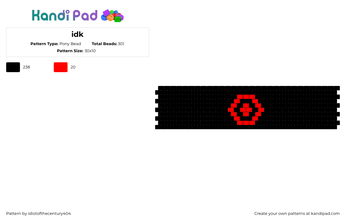 idk - Pony Bead Pattern by idiotofthecentury404 on Kandi Pad - target,dark,simple,cuff,red,black