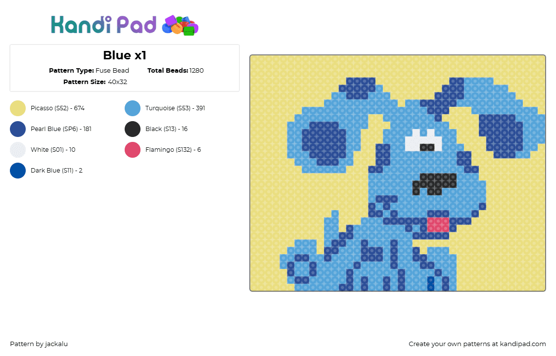 Blue x1 - Fuse Bead Pattern by jackalu on Kandi Pad - blue,blues clues,dog,animal,character,cartoon,tv show,children,light blue,yellow