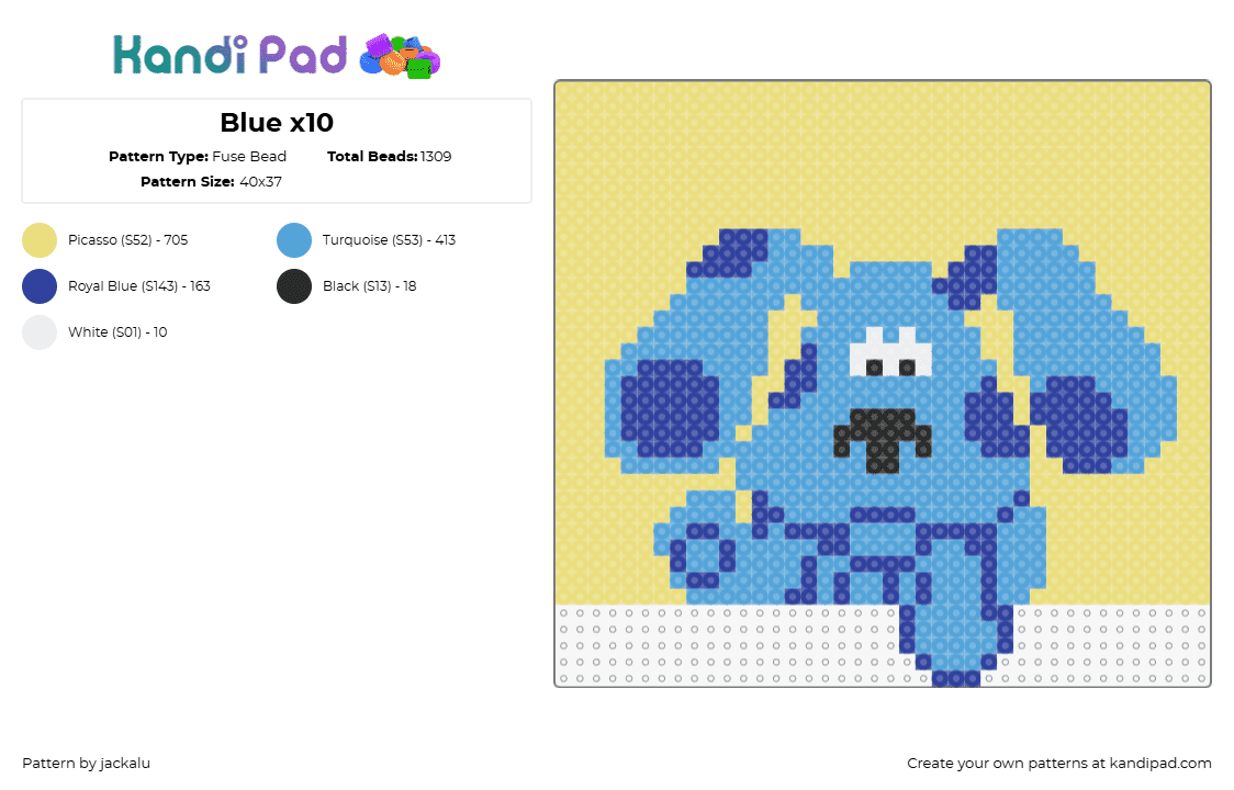 Blue x3 - Fuse Bead Pattern by jackalu on Kandi Pad - blue,blues clues,dog,animal,character,cartoon,tv show,children,light blue,yellow