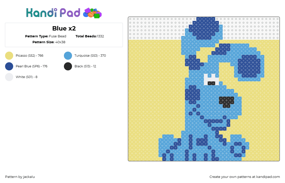 Blue x2 - Fuse Bead Pattern by jackalu on Kandi Pad - blue,blues clues,dog,animal,character,cartoon,tv show,children,light blue,yellow