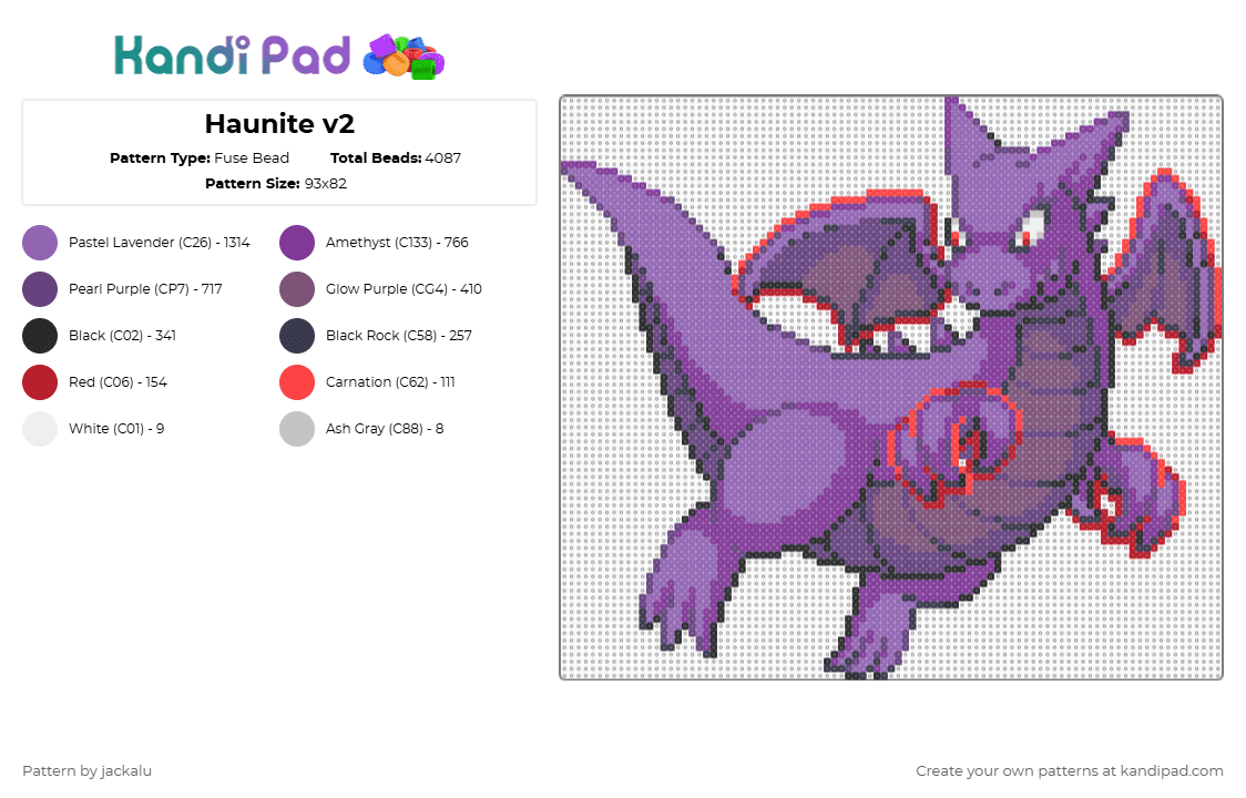 Haunite v2 - Fuse Bead Pattern by jackalu on Kandi Pad - haunite,mashup,gaming,pokemon,video game,halloween,spooky,purple,pink,dragonite,haunter,spoopy,fusiondex