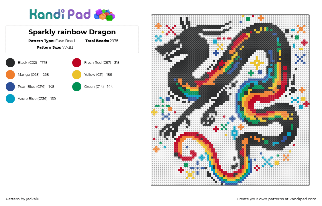 Sparkly rainbow Dragon - Fuse Bead Pattern by jackalu on Kandi Pad - dragon,sparkles,rainbow,silhouette,colorful,black,red,orange