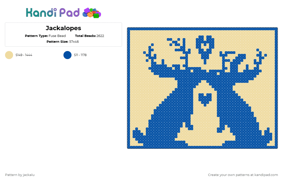 Jackalopes - Fuse Bead Pattern by jackalu on Kandi Pad - blue,beige,jackalope,jackalopes,cute,cryptid