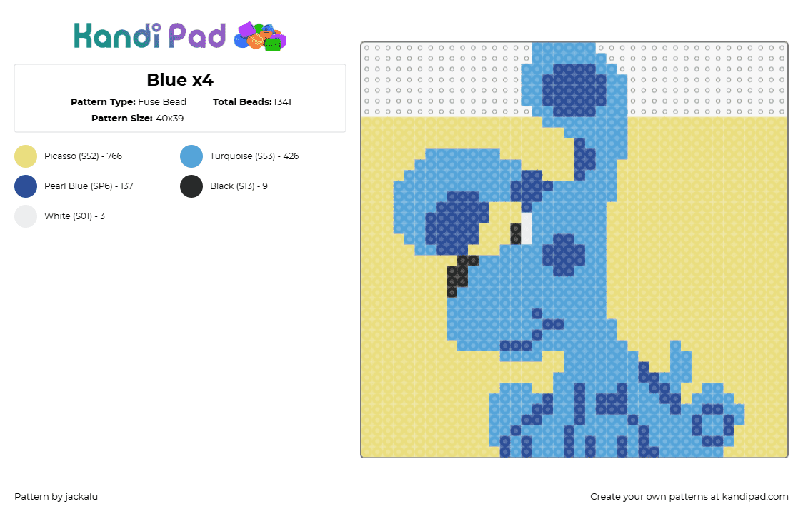 Blue x4 - Fuse Bead Pattern by jackalu on Kandi Pad - blue,blues clues,dog,animal,character,cartoon,tv show,children,light blue,yellow