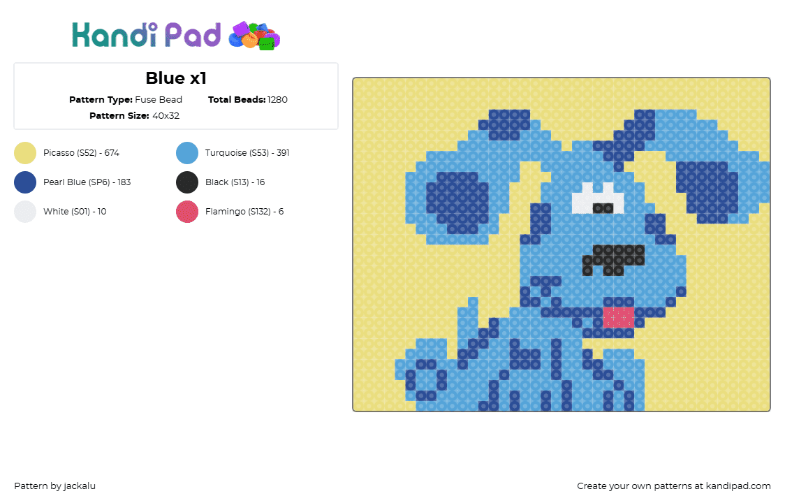 Blue x1 - Fuse Bead Pattern by jackalu on Kandi Pad - blue,blues clues,dog,animal,character,cartoon,tv show,children,light blue,yellow