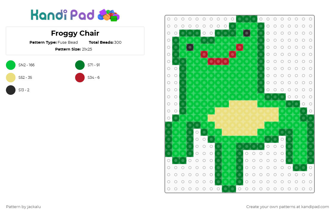 Froggy Chair - Fuse Bead Pattern by jackalu on Kandi Pad - green,animal crossing,frog,froggy chair,frog chair,meme