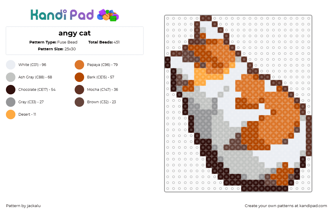 angy cat - Fuse Bead Pattern by jackalu on Kandi Pad - brown,beige,orange,meme,cat meme,angy cat,cat