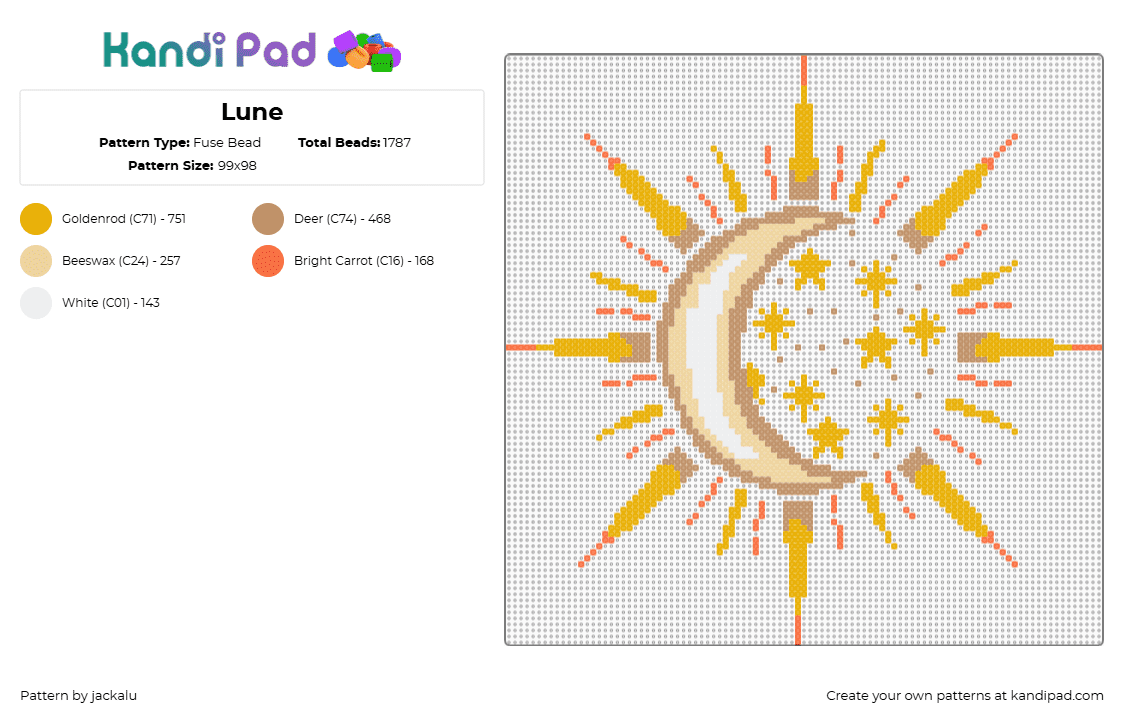 Lune - Fuse Bead Pattern by jackalu on Kandi Pad - lunar,orange,sun,moon,celestial,crescent,stars