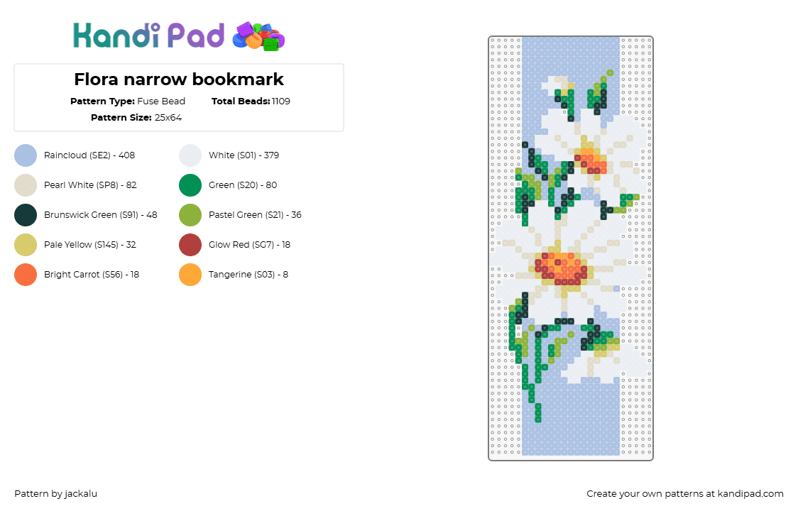 Flora narrow bookmark - Fuse Bead Pattern by jackalu on Kandi Pad - flowers,bookmark,garden,nature,yellow,green,light blue