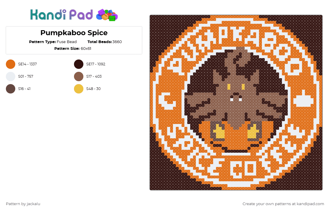 Pumpkaboo Spice - Fuse Bead Pattern by jackalu on Kandi Pad - pumpkin,pokemon,pumpkaboo,orange,pumpkin spice