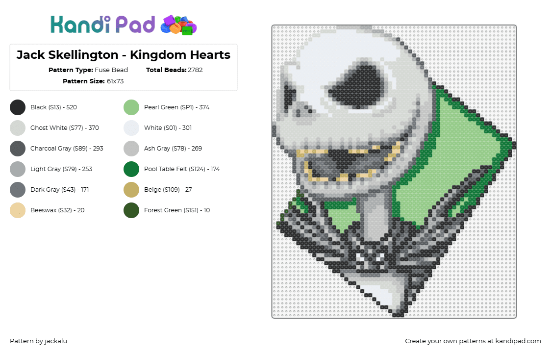 Jack Skellington - Kingdom Hearts Fuse Bead Pattern - Kandi Pad | Kandi ...