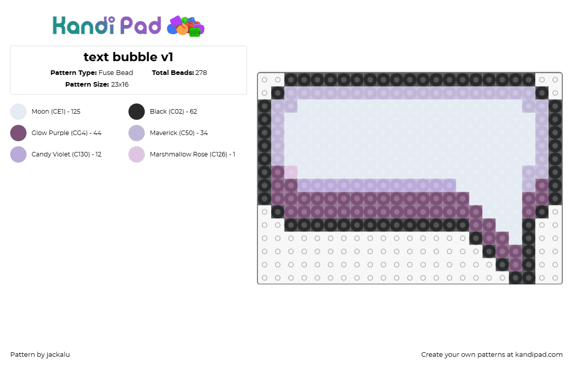 text bubble v1 - Fuse Bead Pattern by jackalu on Kandi Pad - bubble,speech,text,comic,charm,purple