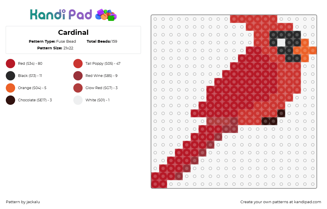 Cardinal - Fuse Bead Pattern by jackalu on Kandi Pad - cardinal,bird,animal,red