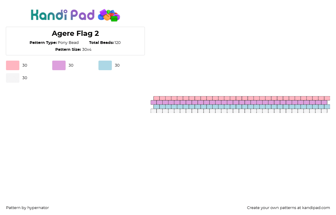 Agere Flag 2 - Pony Bead Pattern by hypernator on Kandi Pad - agere,age regression,pride,bracelet,cuff,stripes,pastel,purple,teal