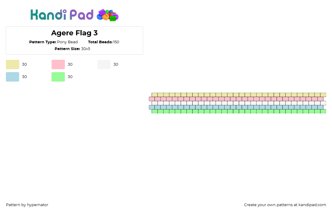 Agere Flag 3 - Pony Bead Pattern by hypernator on Kandi Pad - agere,age regression,pride,bracelet,cuff,stripes,pastel,pink,green