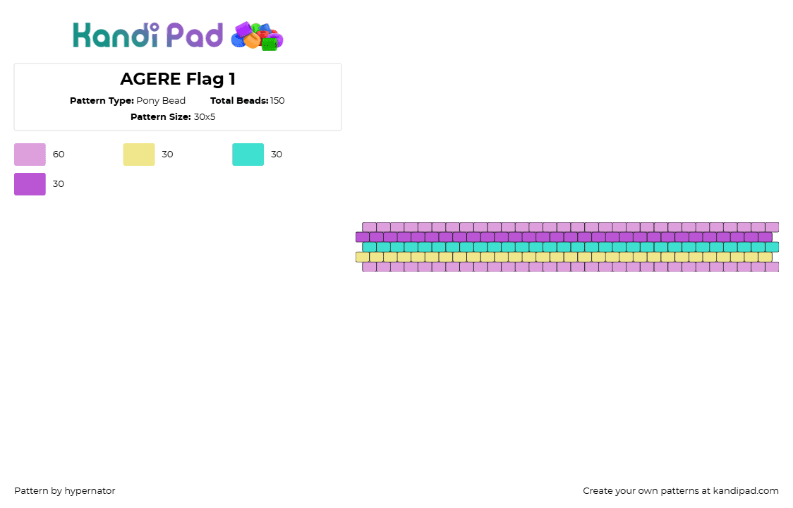 AGERE Flag 1 - Pony Bead Pattern by hypernator on Kandi Pad - agere,age regression,pride,bracelet,cuff,stripes,pastel,purple,teal