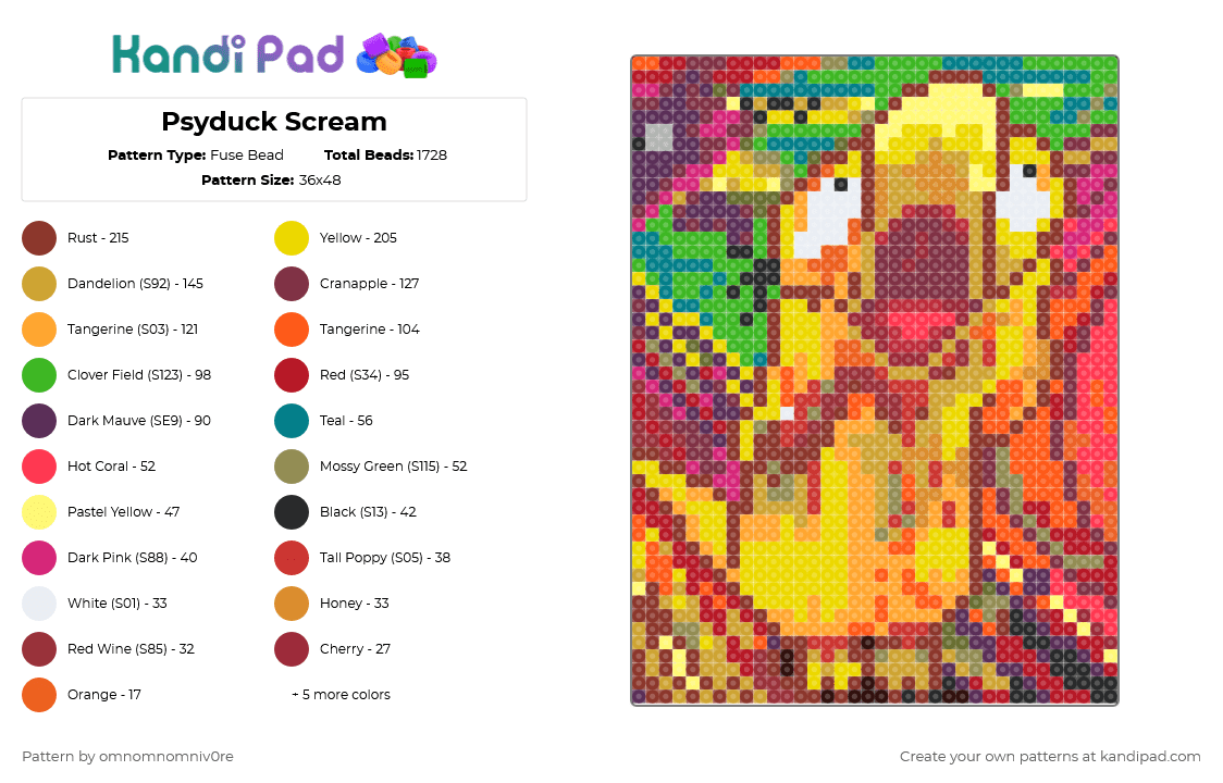 Psyduck Scream - Fuse Bead Pattern by omnomnomniv0re on Kandi Pad - yellow,red,orange,pokemon,psyduck,the scream