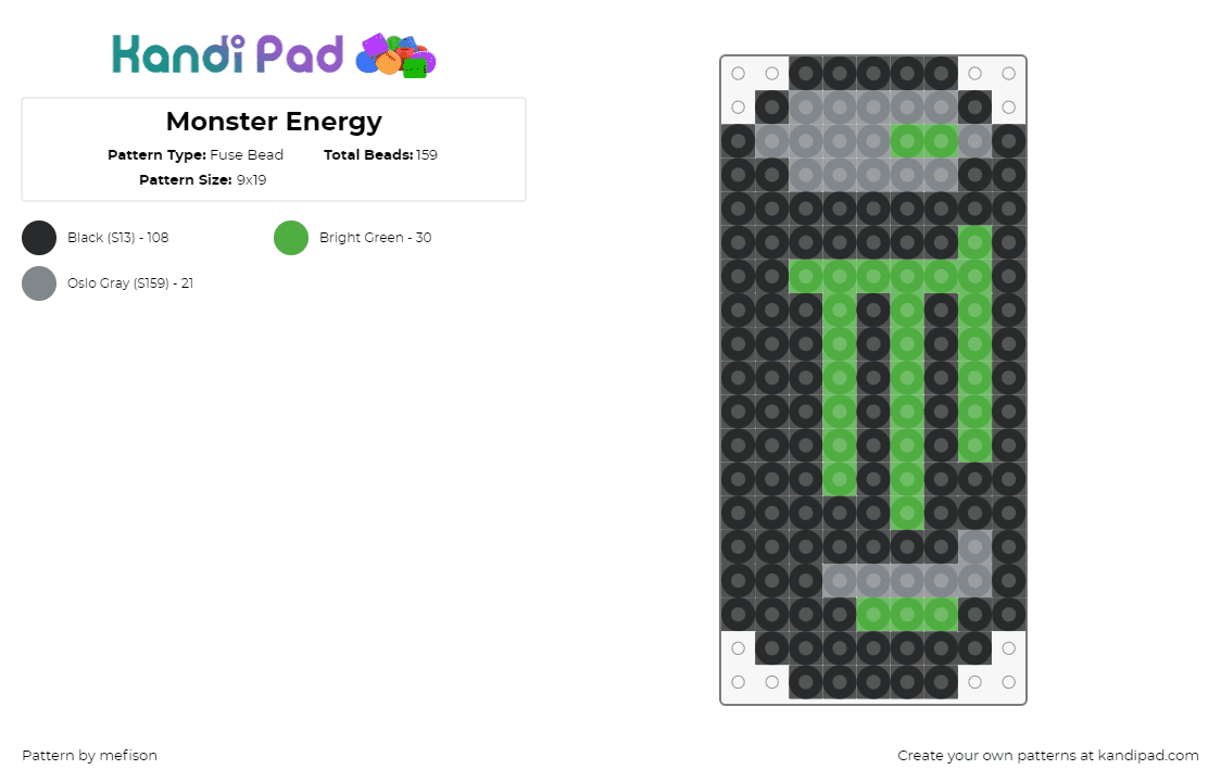 Monster Energy - Fuse Bead Pattern by mefison on Kandi Pad - monster,energy,drink,can,beverage,redbull,black,green,gray