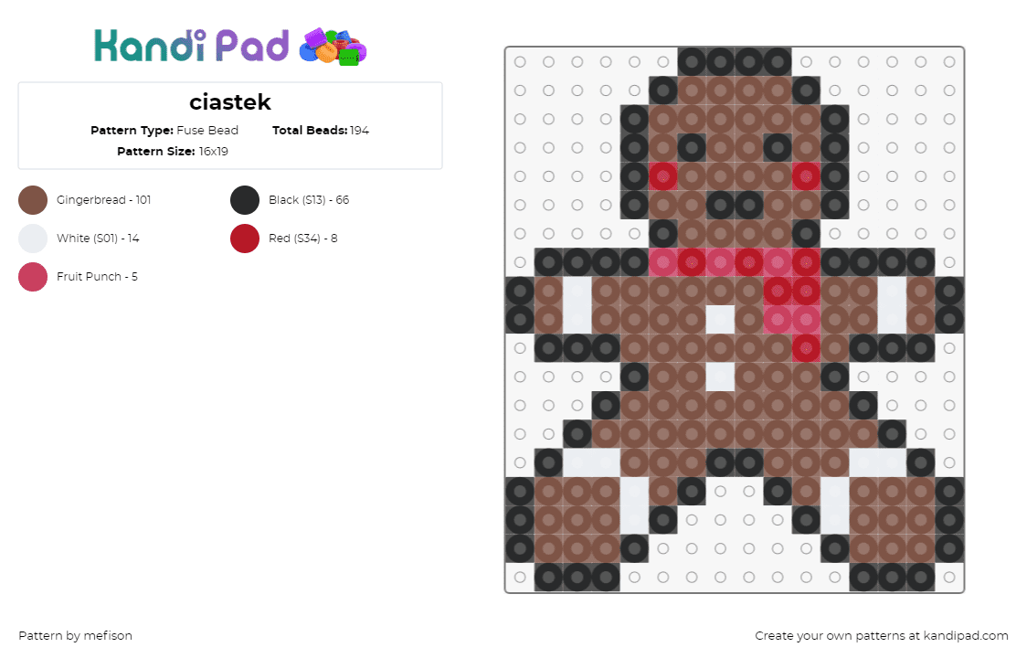 ciastek - Fuse Bead Pattern by mefison on Kandi Pad - gingerbread man,cookie,scarf,christmas,festive,winter,brown,red