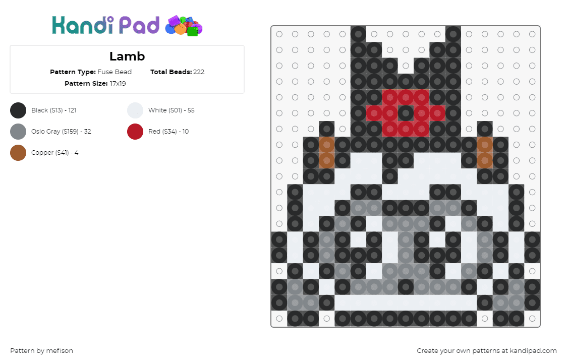 Lamb - Fuse Bead Pattern by mefison on Kandi Pad - lamb,cult of the lamb,character,head,video game,white,gray,black