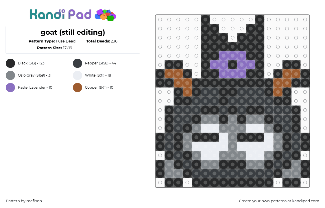 goat (still editing) - Fuse Bead Pattern by mefison on Kandi Pad - black,gray