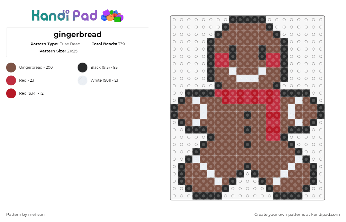 gingerbread - Fuse Bead Pattern by mefison on Kandi Pad - gingerbread man,cookie,scarf,cute,smile,christmas,holiday,brown,red