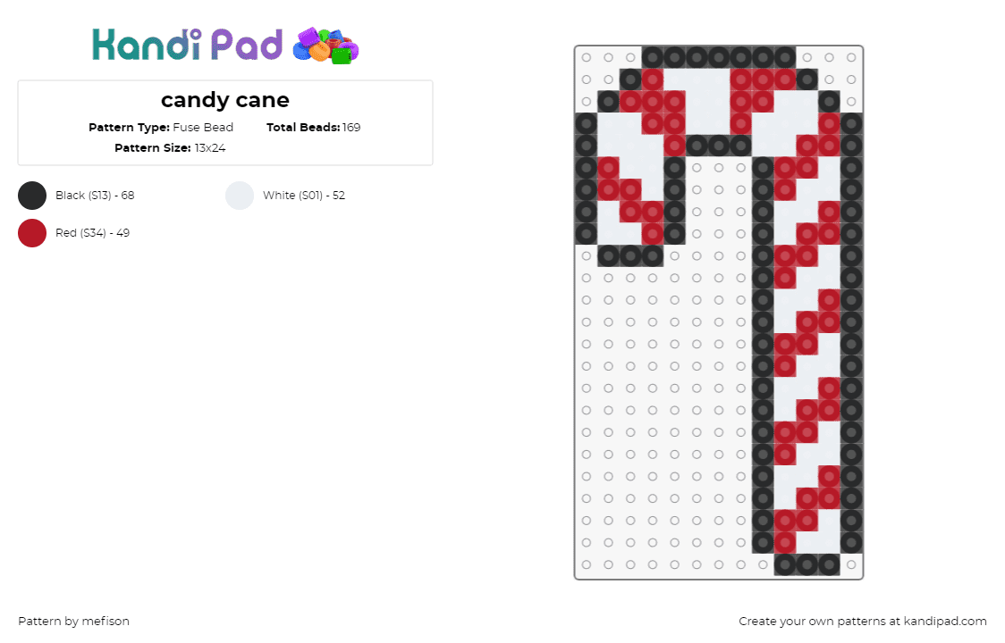 candy cane - Fuse Bead Pattern by mefison on Kandi Pad - candy cane,stripes,christmas,winter,white,red