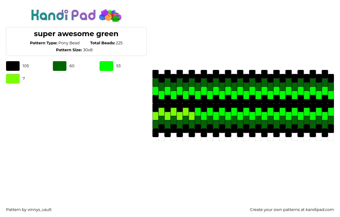 super awesome green - Pony Bead Pattern by vinnys_vault on Kandi Pad - neon,radioactive,stripes,cuff,dark,green,black