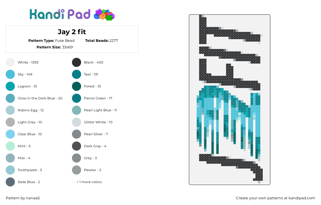 Jay 2 fit - Fuse Bead Pattern by nanaa5 on Kandi Pad - j2fit,logo,text,workout,fitness,black,teal