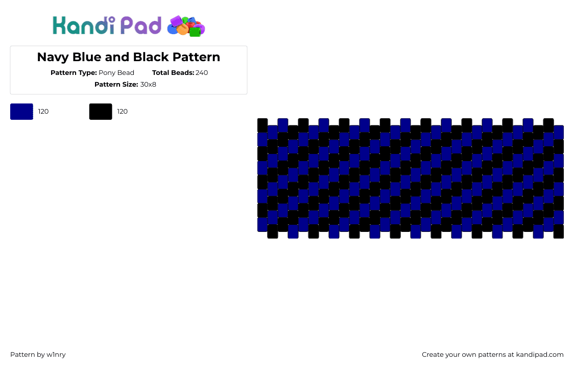 Navy Blue and Black Pattern - Pony Bead Pattern by w1nry on Kandi Pad - dark,diagonal,stripes,cuff,black,blue