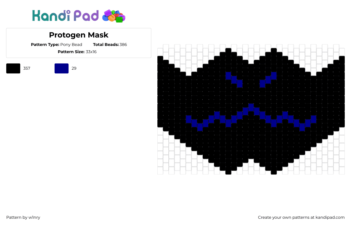 Protogen Mask - Pony Bead Pattern by w1nry on Kandi Pad - protogen,furry,mouth,mask,community,dark,black,blue