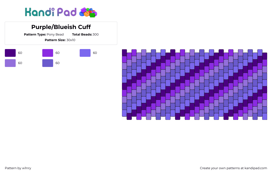 Purple/Blueish Cuff - Pony Bead Pattern by w1nry on Kandi Pad - gradient,diagonal,stripes,cuff,purple