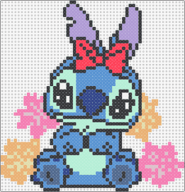 Stitch in Bow with Flowers - stitch,bow,disney,cute,lilo and stitch,cartoon,alien,flowers,movie,character,blu