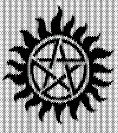 Supernatural - supernatural,pentagram,sun,logo,tv show,panel,tapestry,black,white